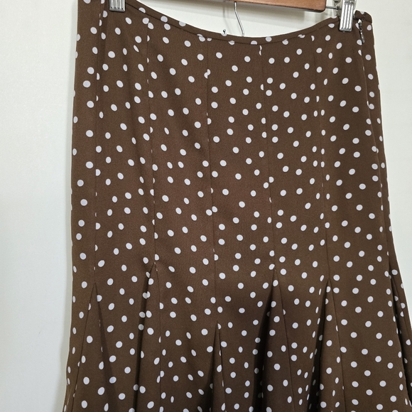 Vintage Polkadot White and Brown Midi A-Line Skirt - Picture 6 of 6